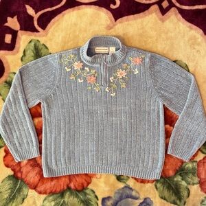 alfred dunner petite floral embroidered sweater.